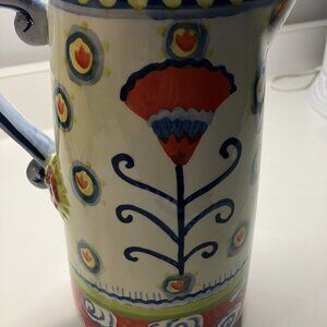 Kimberly Hodges Cupcakes & Cartwheels Cottagecore Ceramic Footed Pitcher 9" Tall